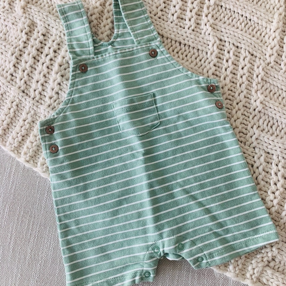 Green and white striped 3-6m romper from chick pea